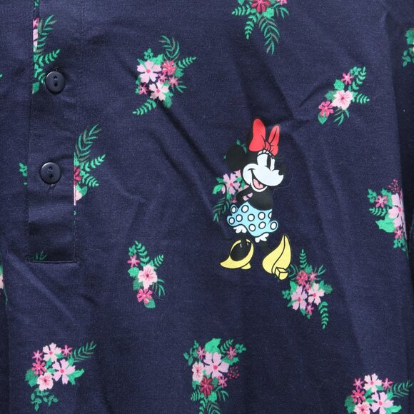 Disney Minnie Mouse Cotton Long Sleeve Shirt Floral Logo Navy Blue Lightweight - Picture 4 of 7